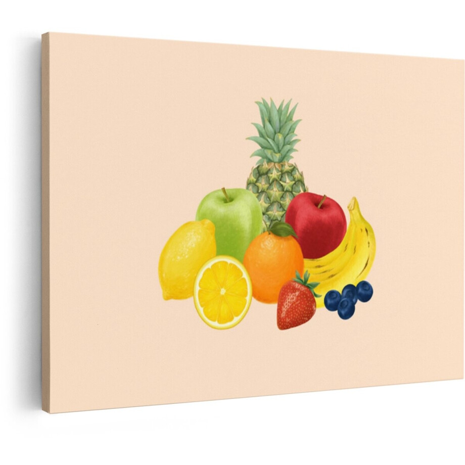Artaza Canvas Schilderij Gezonde Mix van Verse Vruchten met Ananas - Appels - Banaan en Citrusvruchten - 60x40 cm - Wanddecoratie Woonkamer - Schilderijen - Muurdecoratie afbeelding 1
