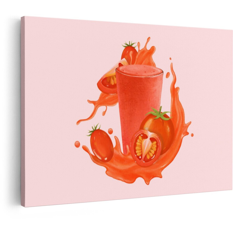 Artaza Canvas Schilderij Tomatensap - 120x80 cm - Wanddecoratie Keuken - Muurdecoratie Tomaten - Decoratie Schilderijen Op Canvas - Rood afbeelding 1