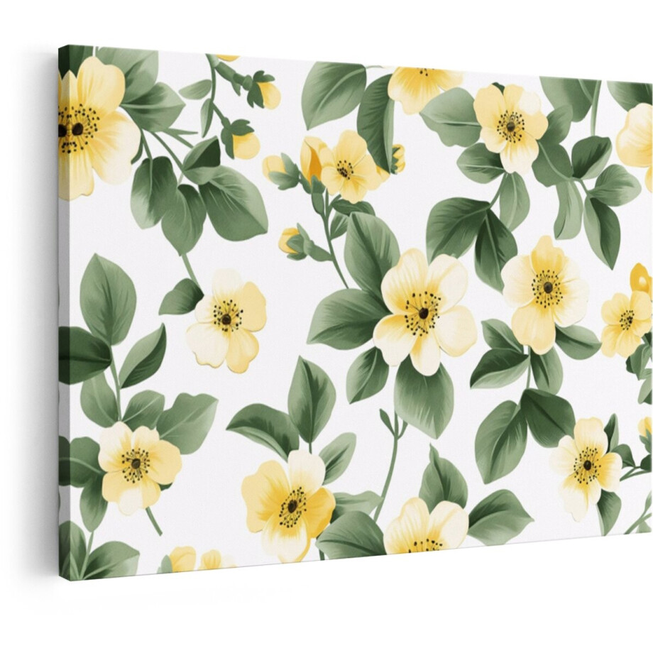 Artaza Canvas Schilderij Zachte Gele Bloemen met Groene Bladeren op een Witte Achtergrond - Naadloos Patroon - 30x20 cm - Klein - Wanddecoratie Woonkamer - Schilderijen - Muurdecoratie Artaza Canvas Schilderij Zachte Gele Bloemen met Groene Bladeren op een Witte Achtergrond - Naadloos Patroon - 30x20 cm - Klein - Wanddecoratie Woonkamer - Schilderijen - Muurdecoratie afbeelding 1