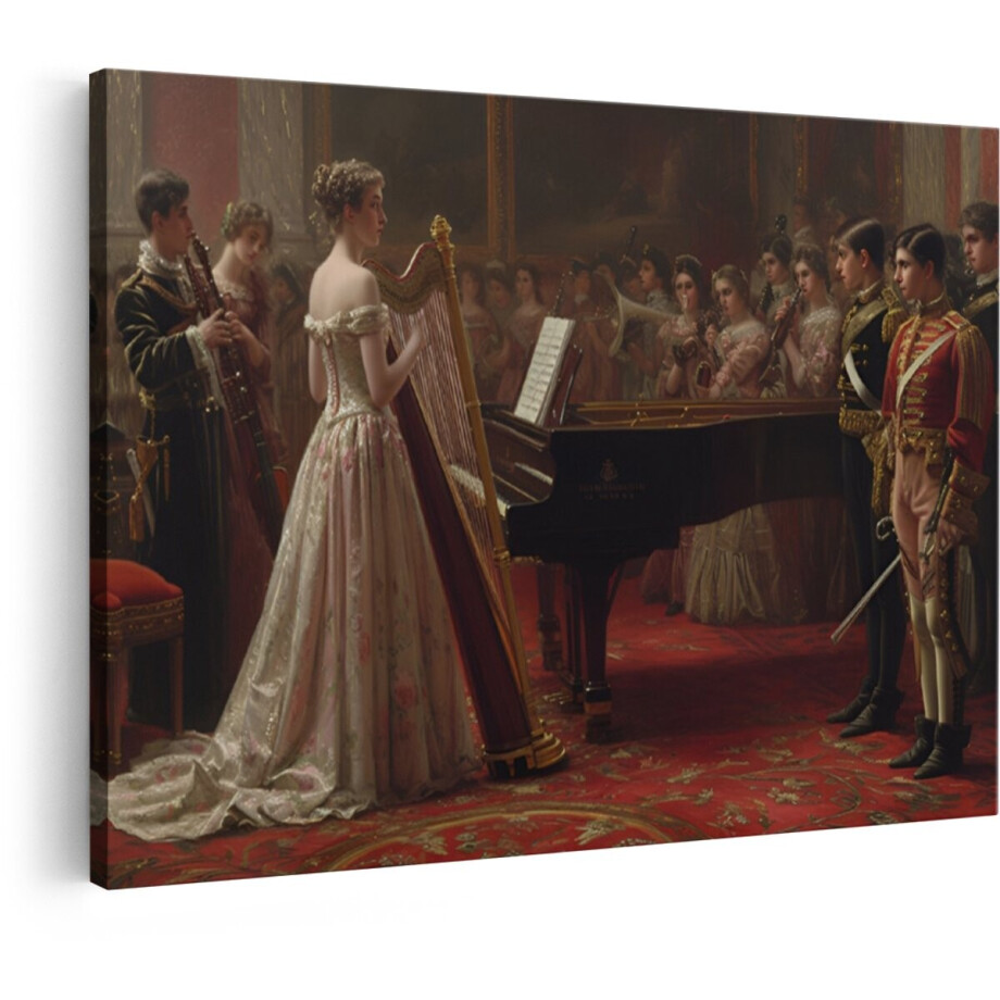Artaza Canvas Schilderij Klassiek Concert - 60x40 cm - Wanddecoratie Harp - Muurdecoratie Muziek - Decoratie Barok Schilderijen afbeelding 1
