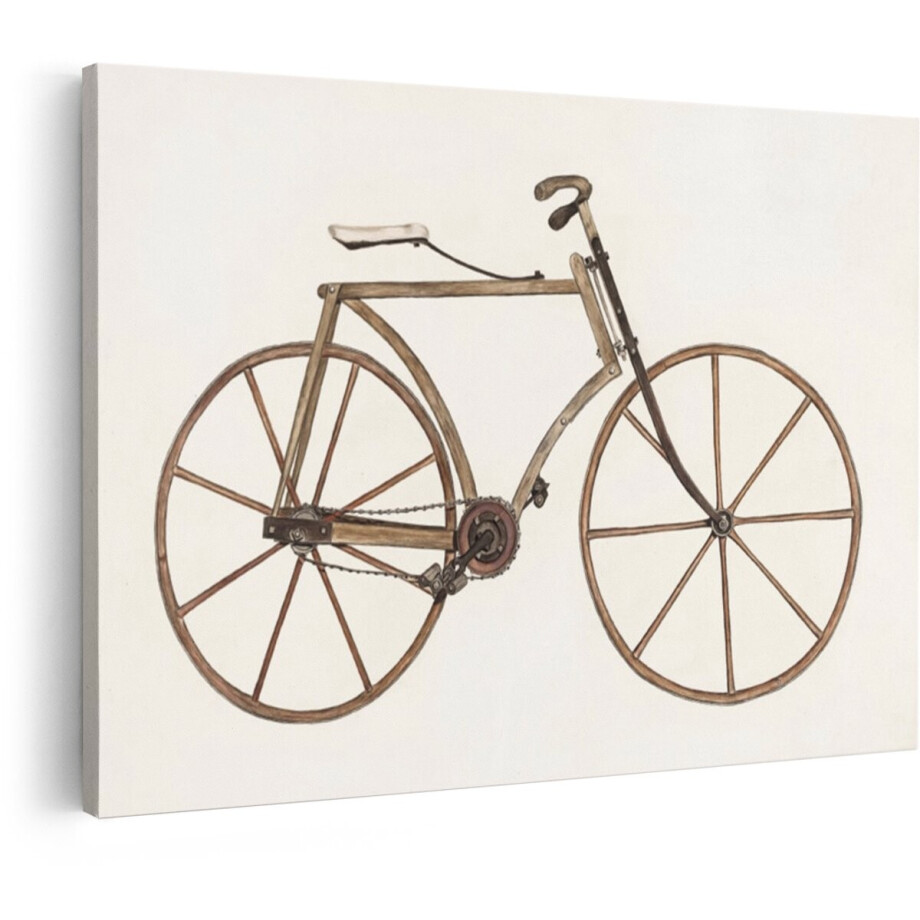 Artaza Canvas Schilderij Houten Fiets - 30x20 cm - Vintage Wanddecoratie - Muurdecoratie Antiek - Schilderijen Op Canvas - Bruin afbeelding 1