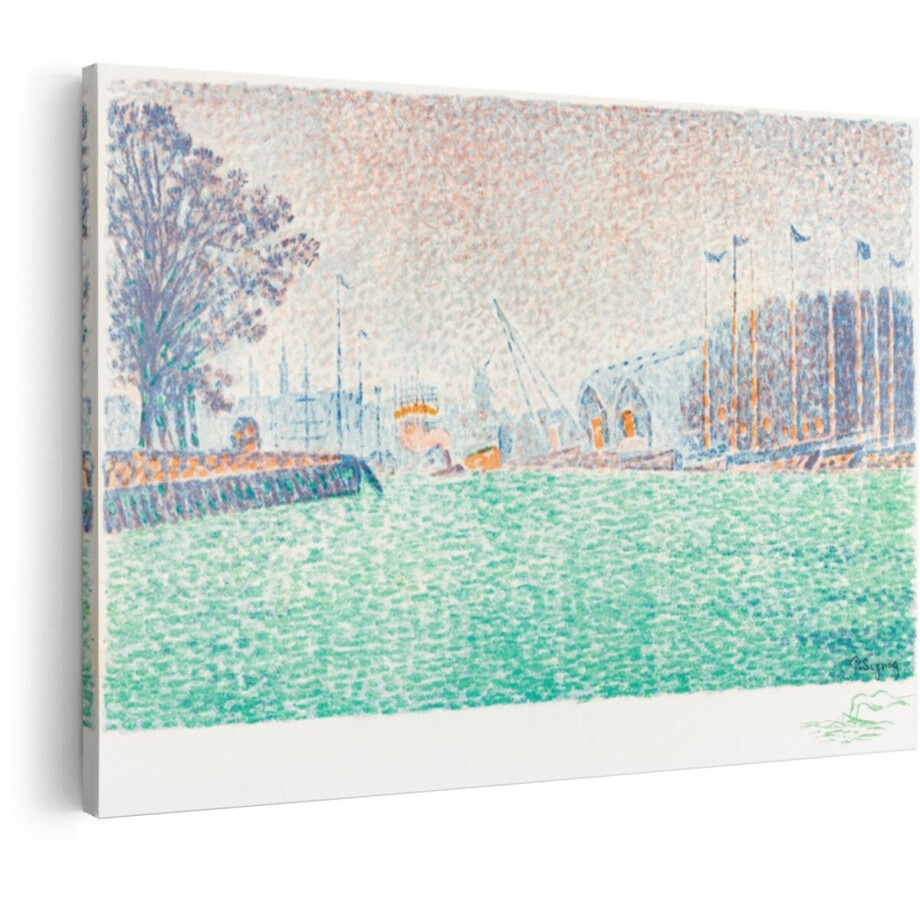 Artaza Canvas Schilderij Haven - 60x40 cm - Wanddecoratie Landschap - Muurdecoratie Pointillisme - Klassieke Schilderijen Signac - Schilderijen Op Canvas afbeelding 1