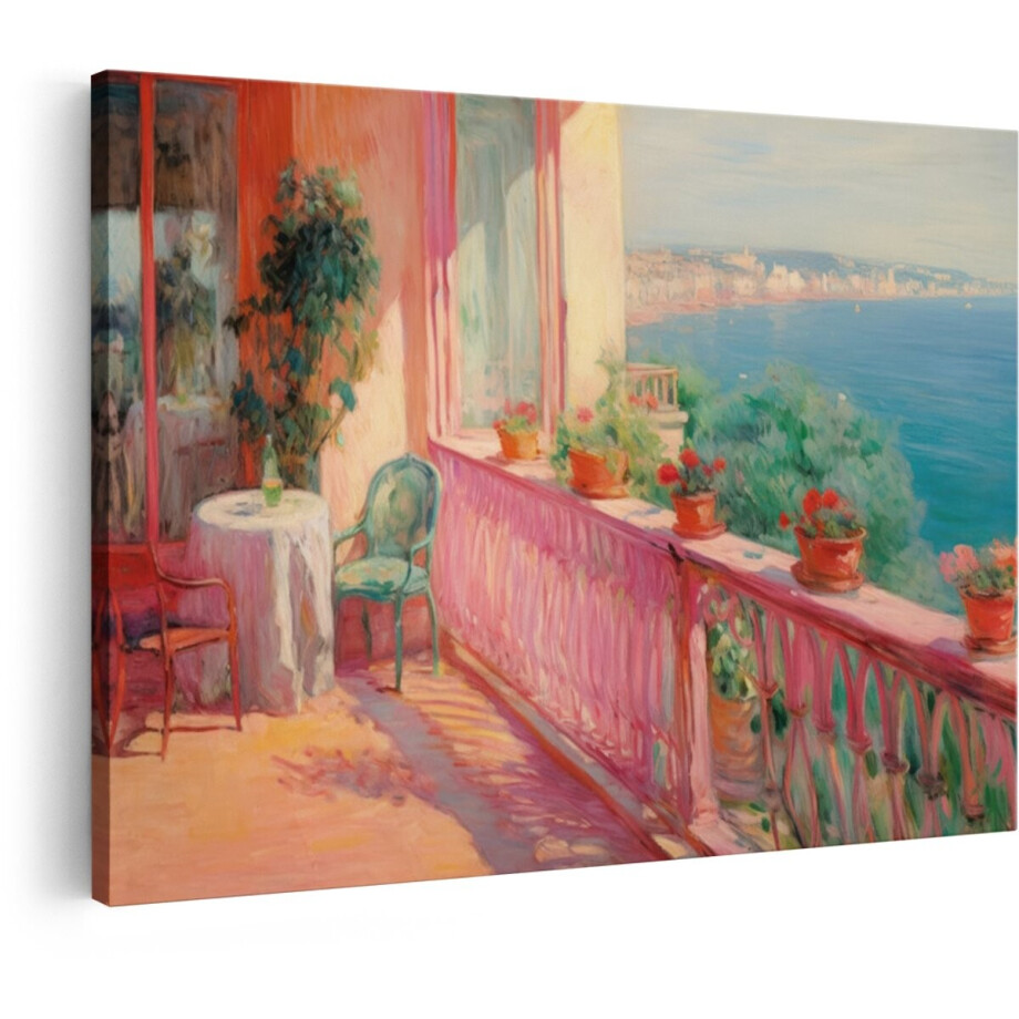 Artaza Canvas Schilderij Zee - 120x80 cm - Wanddecoratie Landschap - Muurdecoratie Strand - Decoratie Terras Impressionisme afbeelding 1