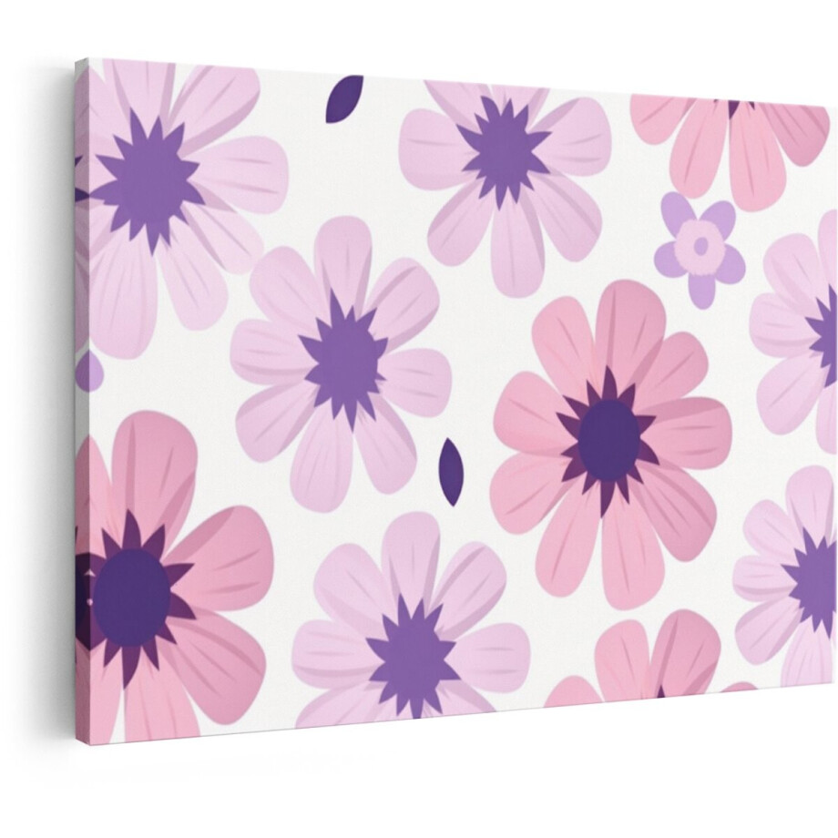 Artaza Canvas Schilderij Bloemen - 60x40 cm - Wanddecoratie Roze Bloemen - Muurdecoratie Meisjeskamer - Decoratie Bloem Patroon afbeelding 1