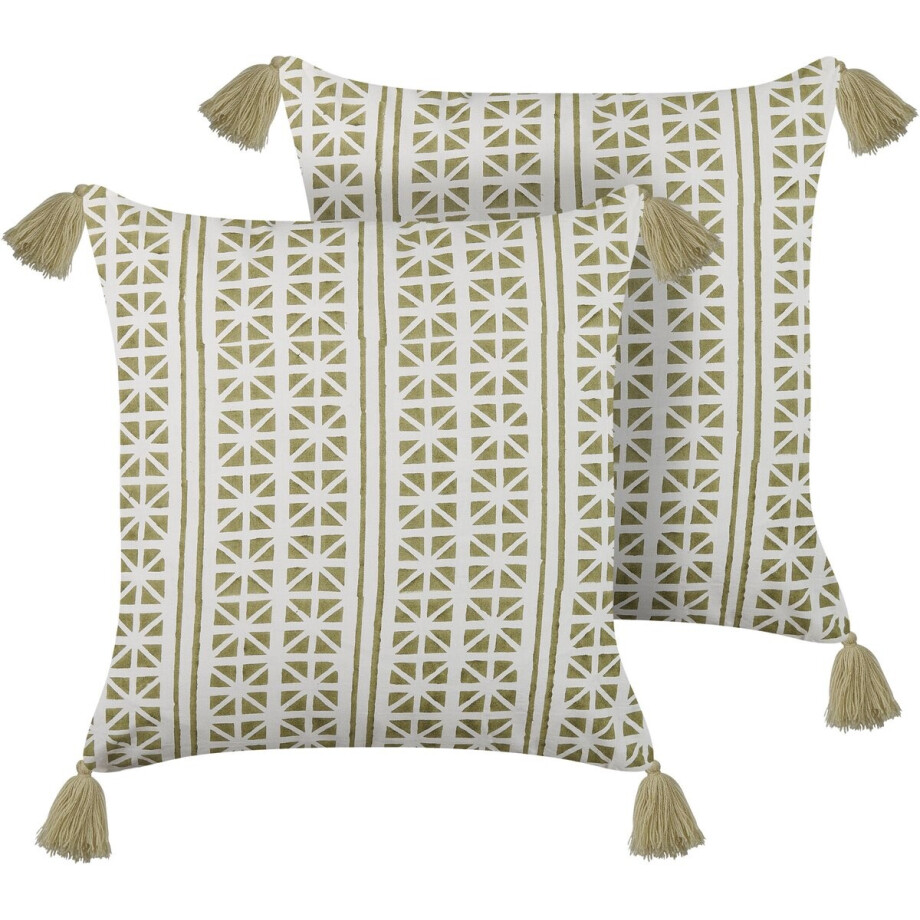 BELIANI SYRINGA - Sierkussen set van 2 - Lichtgroen - 45 x 45 cm - Katoen afbeelding 1