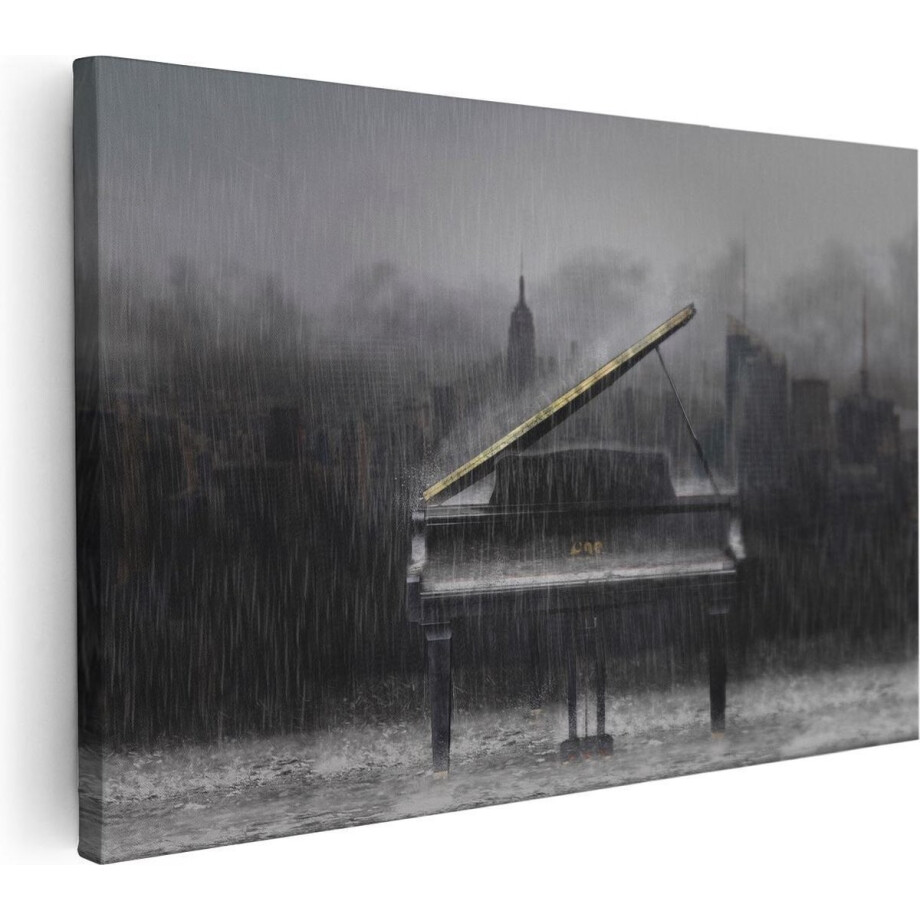 Artaza Canvas Schilderij Piano in de Regen voor een Stad - 30x20 - Klein - Foto Op Canvas - Canvas Print afbeelding 1