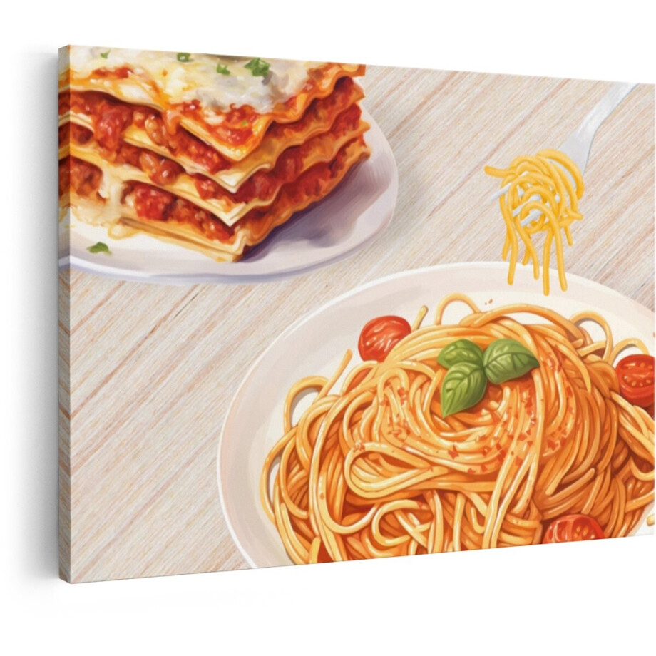 Artaza Canvas Schilderij Spaghetti - 30x20 cm - Wanddecoratie Lasagne - Muurdecoratie Keuken - Kamer Accessoires Italiaans afbeelding 1