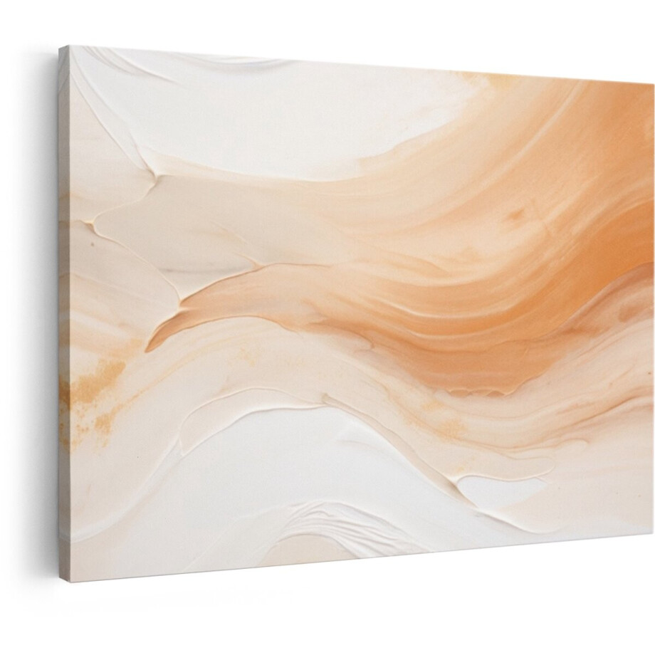 Artaza Canvas Schilderij Abstracte Verfstreken in Zachte Perzik- en Crèmekleuren met Textuur - 30x20 cm - Klein - Wanddecoratie Woonkamer - Schilderijen - Muurdecoratie afbeelding 1