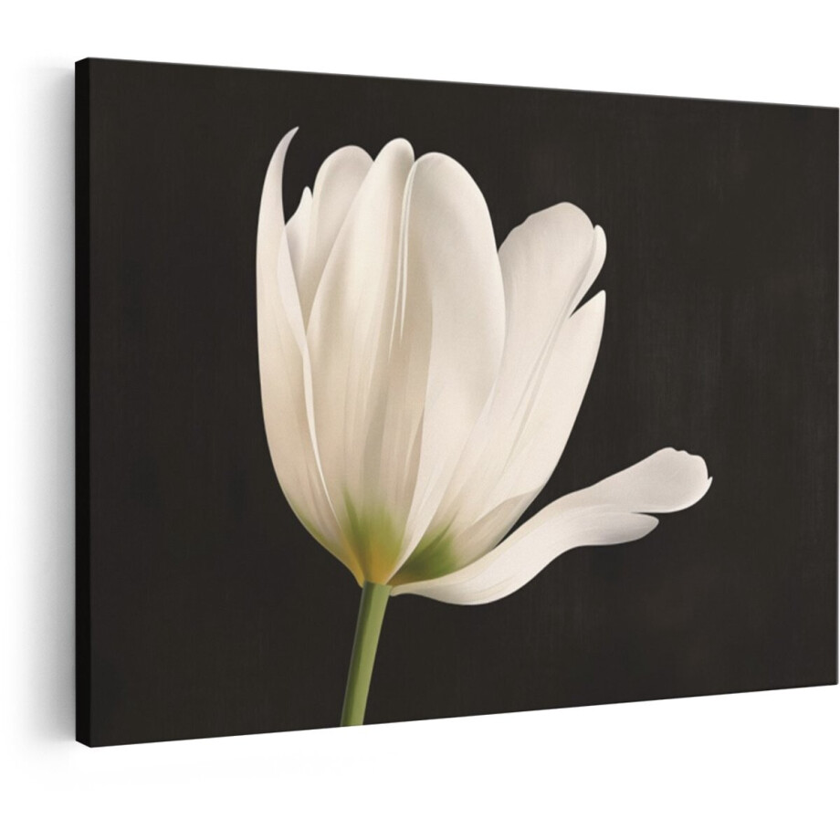Artaza Canvas Schilderij Tulp - 60x40 cm - Wanddecoratie Bloemen - Muurdecoratie Witte Bloem - Schilderijen Op Canvas Woonkamer - Wit afbeelding 1