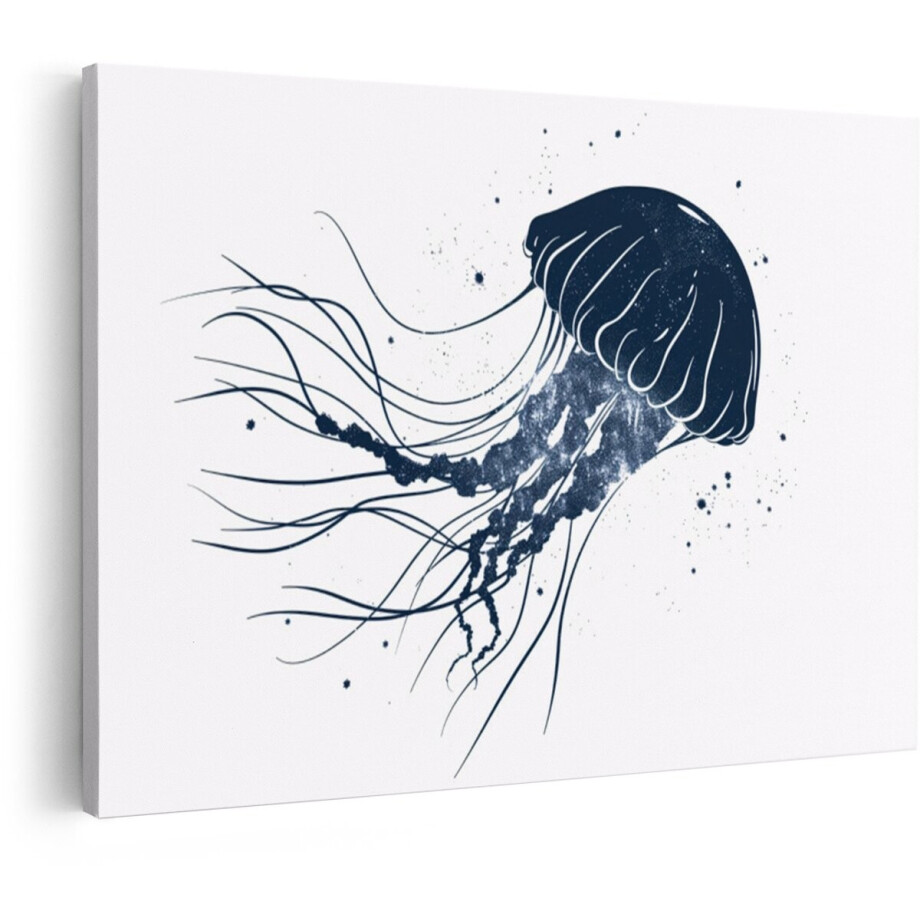 Artaza Canvas Schilderij Abstracte Donkere Kwallenillustratie met Sterrenstof Textuur en Tentakels - 60x40 cm - Wanddecoratie Woonkamer - Schilderijen - Muurdecoratie afbeelding 1