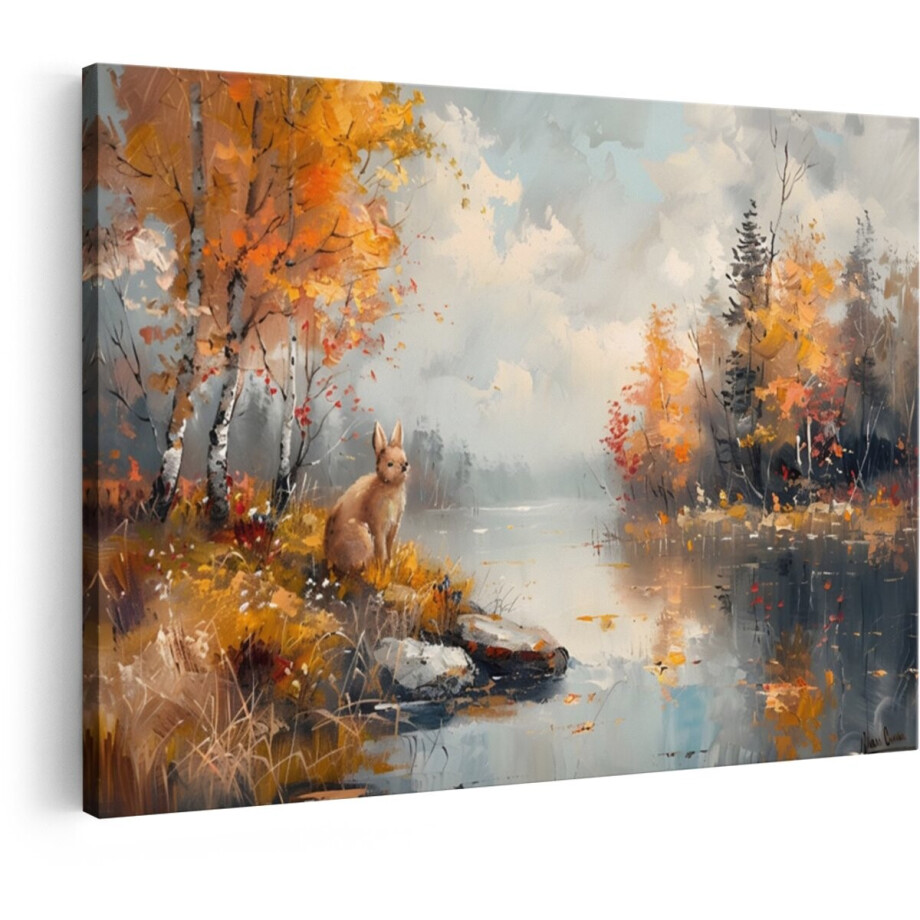 Artaza Canvas Schilderij Herfstlandschap - 90x60 cm - Wanddecoratie Natuur - Muurdecoratie Konijn - Schilderijen Op Canvas Bos Artaza Canvas Schilderij Herfstlandschap - 90x60 cm - Wanddecoratie Natuur - Muurdecoratie Konijn - Schilderijen Op Canvas Bos afbeelding 1