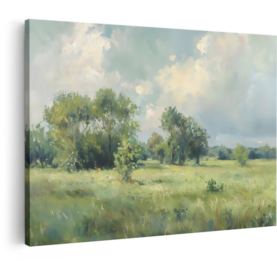 Artaza Canvas Schilderij Landschap - 90x60 cm - Wanddecoratie Natuur - Muurdecoratie Bomen - Decoratie Olieverf Woonkamer afbeelding 1