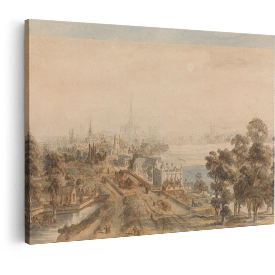 Artaza Canvas Schilderij Landschap - 30x20 cm - Wanddecoratie Aquarel Stad - Muurdecoratie Vintage - Schilderijen Op Canvas Klassiek afbeelding 1