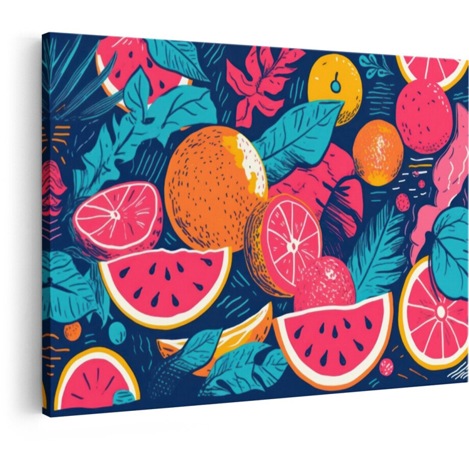 Artaza Canvas Schilderij Fruit - 30x20 cm - Wanddecoratie Citroen Watermeloen - Muurdecoratie Jungle Bladeren - Kleurrijk Pop Art Canvas Artaza Canvas Schilderij Fruit - 30x20 cm - Wanddecoratie Citroen Watermeloen - Muurdecoratie Jungle Bladeren - Kleurrijk Pop Art Canvas afbeelding 1