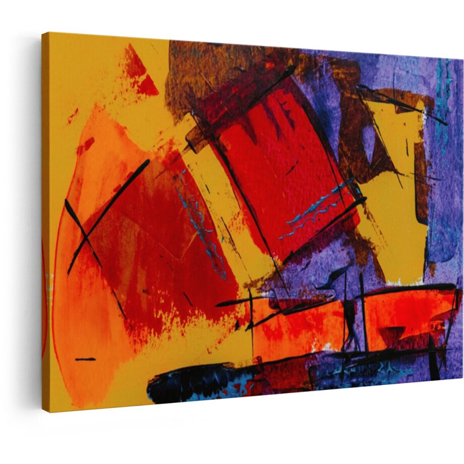 Artaza Canvas Schilderij Abstracte Schilderkunst met Levendige Kleuren en Dynamische Penseelstreken - 90x60 cm - Wanddecoratie Woonkamer - Schilderijen - Muurdecoratie afbeelding 1