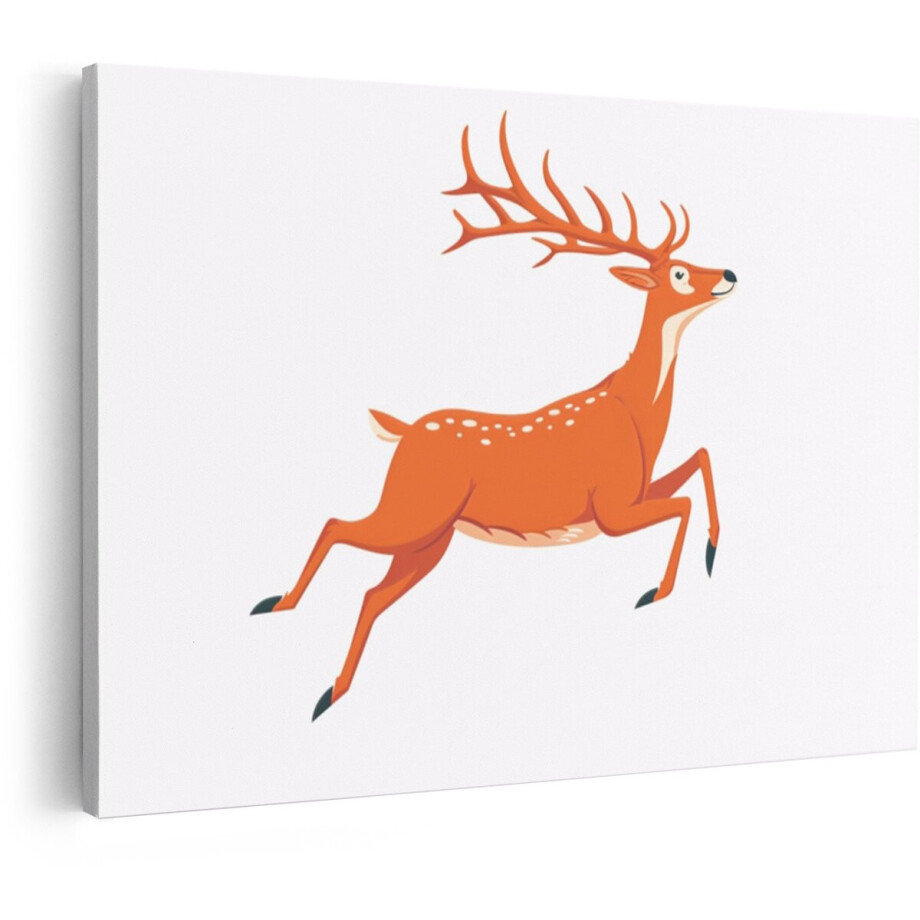 Artaza Canvas Schilderij Hert - 120x80 cm - Wanddecoratie Springend Hert - Muurdecoratie Kinderkamer - Decoratie Dieren - Oranje afbeelding 1