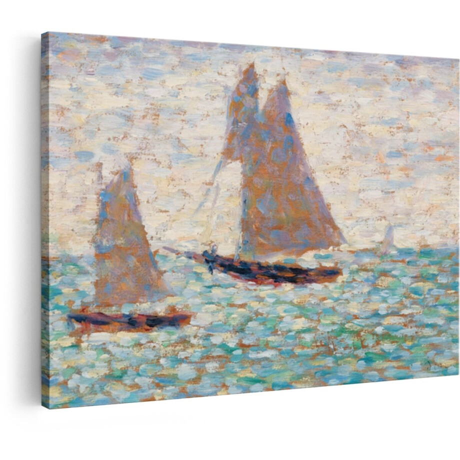 Artaza Canvas Schilderij Zeilboten - 120x80 cm - Wanddecoratie Zee - Muurdecoratie Impressionisme - Decoratie Landschap - Schilderijen Op Canvas afbeelding 1