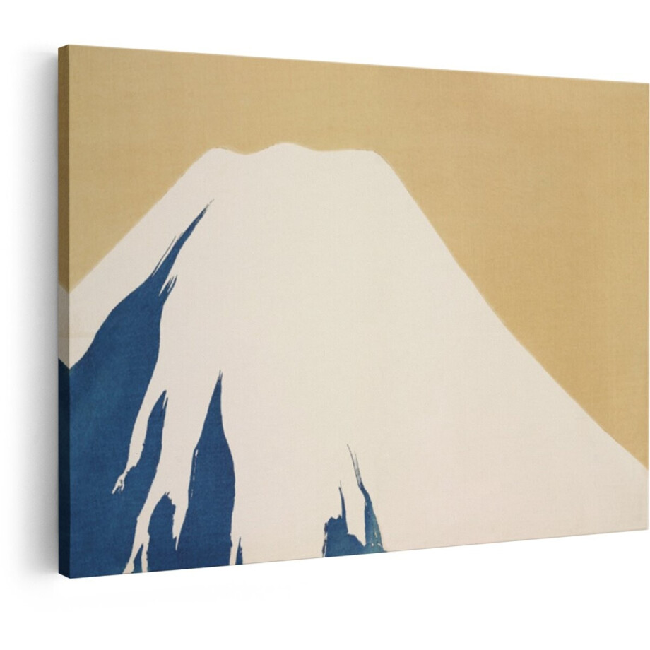 Artaza Canvas Schilderij Minimalistische Weergave van de Besneeuwde Berg Fuji met Blauwe Accenten - 30x20 cm - Klein - Wanddecoratie Woonkamer - Schilderijen - Muurdecoratie afbeelding 1