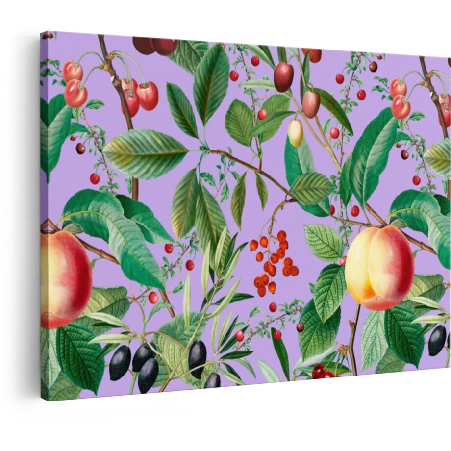 Artaza Canvas Schilderij Botanisch Fruit - 30x20 cm - Vintage Wanddecoratie Bessen - Muurdecoratie Olijven - Schilderijen Op Canvas Keuken afbeelding 1