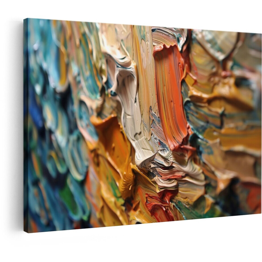 Artaza Canvas Schilderij Close-Up van Dikke Olieverfstreken met Levendige Kleuren en Textuur - 60x40 cm - Wanddecoratie Woonkamer - Schilderijen - Muurdecoratie afbeelding 1