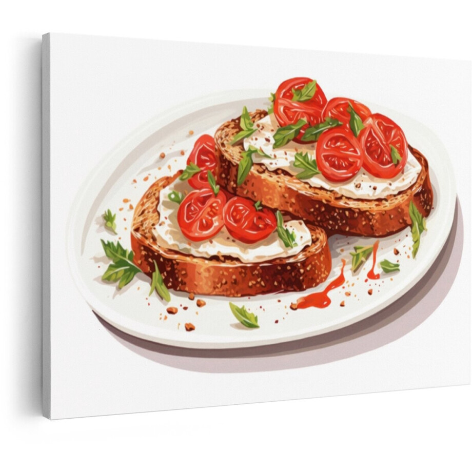 Artaza Canvas Schilderij Bruschetta - 60x40 cm - Wanddecoratie Keuken - Muurdecoratie Tomaat - Decoratie Italiaans Eten - Schilderijen Op Canvas afbeelding 1