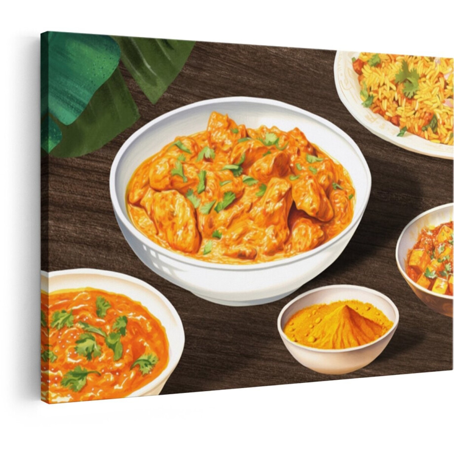 Artaza Canvas Schilderij Indiase Curry - 120x80 cm - Wanddecoratie Keuken - Muurdecoratie Eten - Decoratie Kruiden - Schilderijen Op Canvas afbeelding 1