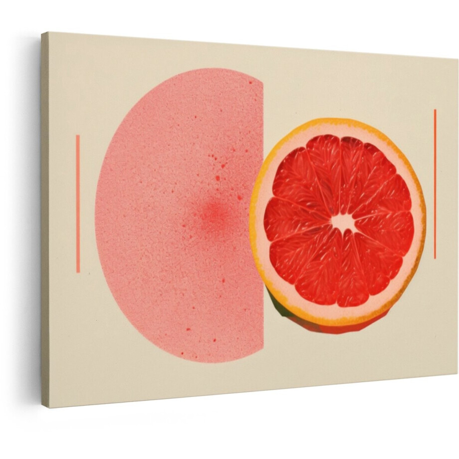 Artaza Canvas Schilderij Grapefruit - 120x80 cm - Wanddecoratie Abstract - Muurdecoratie Modern - Decoratie Fruit - Roze afbeelding 1