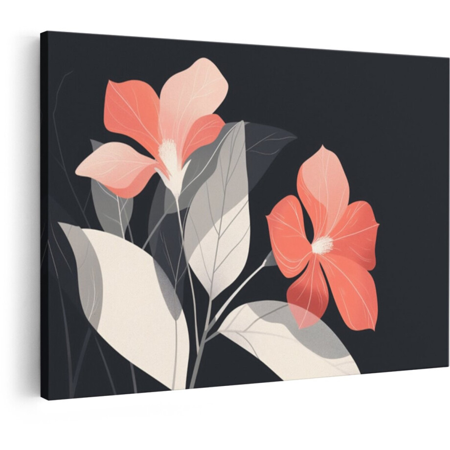 Artaza Canvas Schilderij Abstracte Bloemen - 90x60 cm - Wanddecoratie Modern - Muurdecoratie Bloemen - Decoratie Koraal afbeelding 1