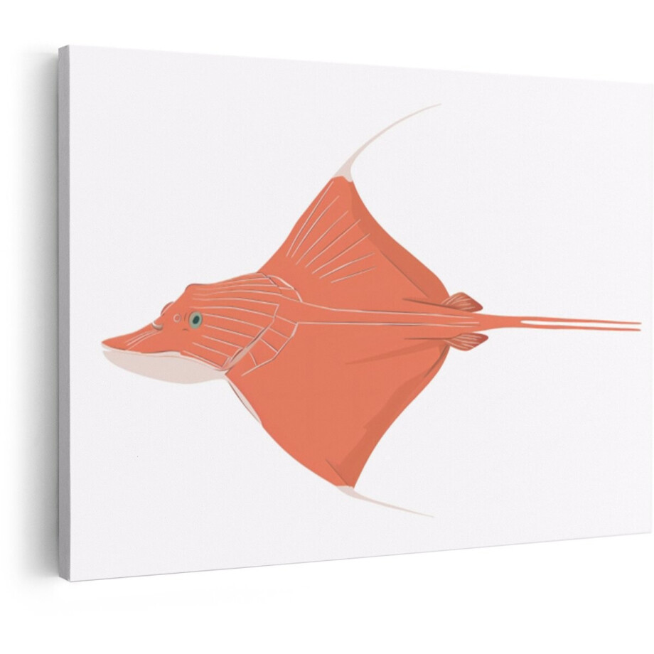 Artaza Canvas Schilderij Oranje Rog met Lange Staart Zwemt in de Oceaan - Illustratie - 60x40 cm - Wanddecoratie Woonkamer - Schilderijen - Muurdecoratie afbeelding 1