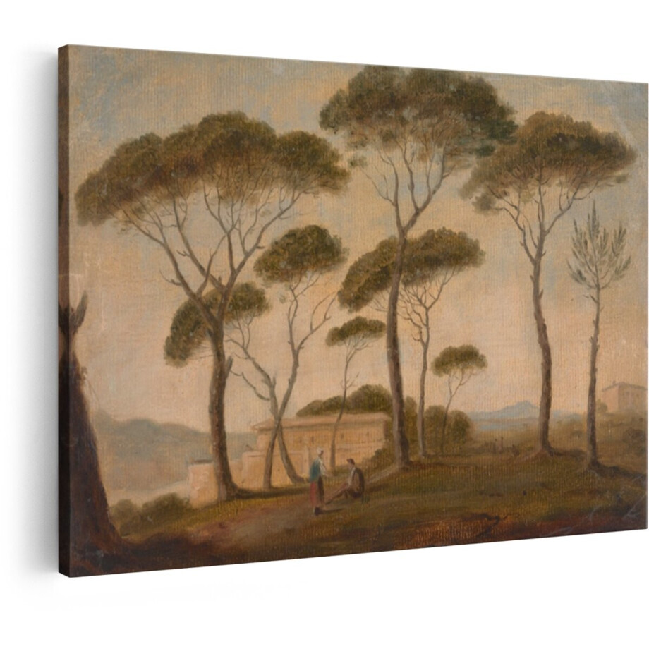 Artaza Canvas Schilderij Landschap - 120x80 cm - Wanddecoratie Pijnbomen - Muurdecoratie Zonsondergang Natuur - Schilderijen Op Canvas Italië afbeelding 1