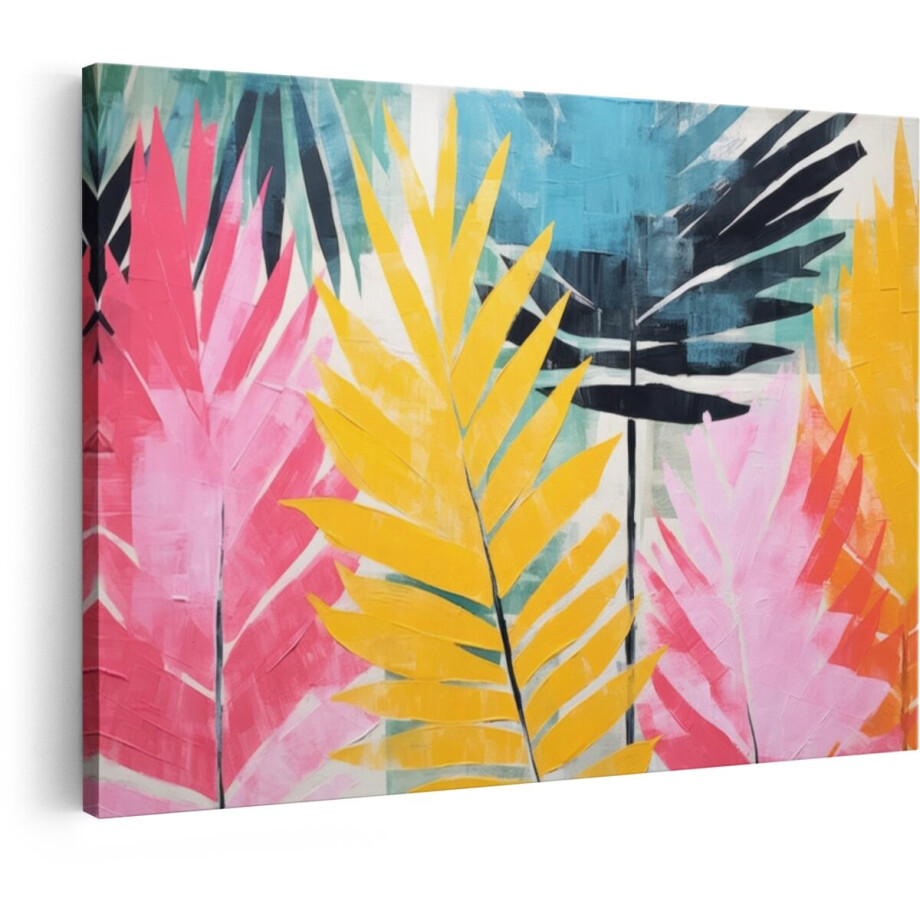 Artaza Canvas Schilderij Abstract - 120x80 cm - Wanddecoratie Tropische Bladeren - Muurdecoratie Kleurrijk - Schilderijen Woonkamer afbeelding 1