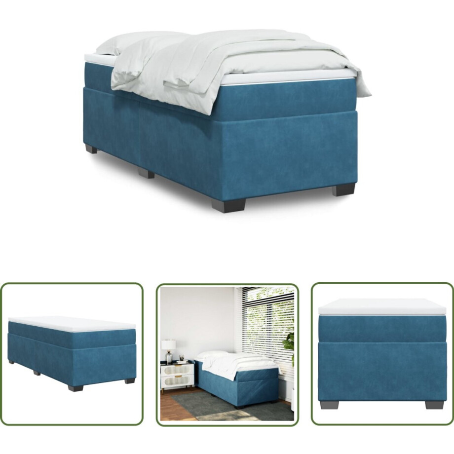 vidaXL Boxspring Bed - Boxspring - Boxspring met matras fluweel donkerblauw 90x200 cm - Fluweel Bed - Donkere Blauwe Boxspring - Tweepersoons Bed vidaXL Boxspring Bed - Boxspring - Boxspring met matras fluweel donkerblauw 90x200 cm - Fluweel Bed - Donkere Blauwe Boxspring - Tweepersoons Bed afbeelding 1