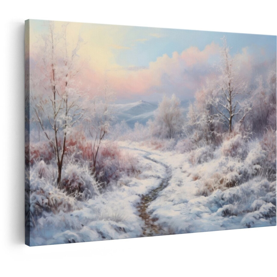 Artaza Canvas Schilderij Winterlandschap - 60x40 cm - Wanddecoratie Natuur - Muurdecoratie Besneeuwde Bomen - Schilderijen Landschap Woonkamer afbeelding 1