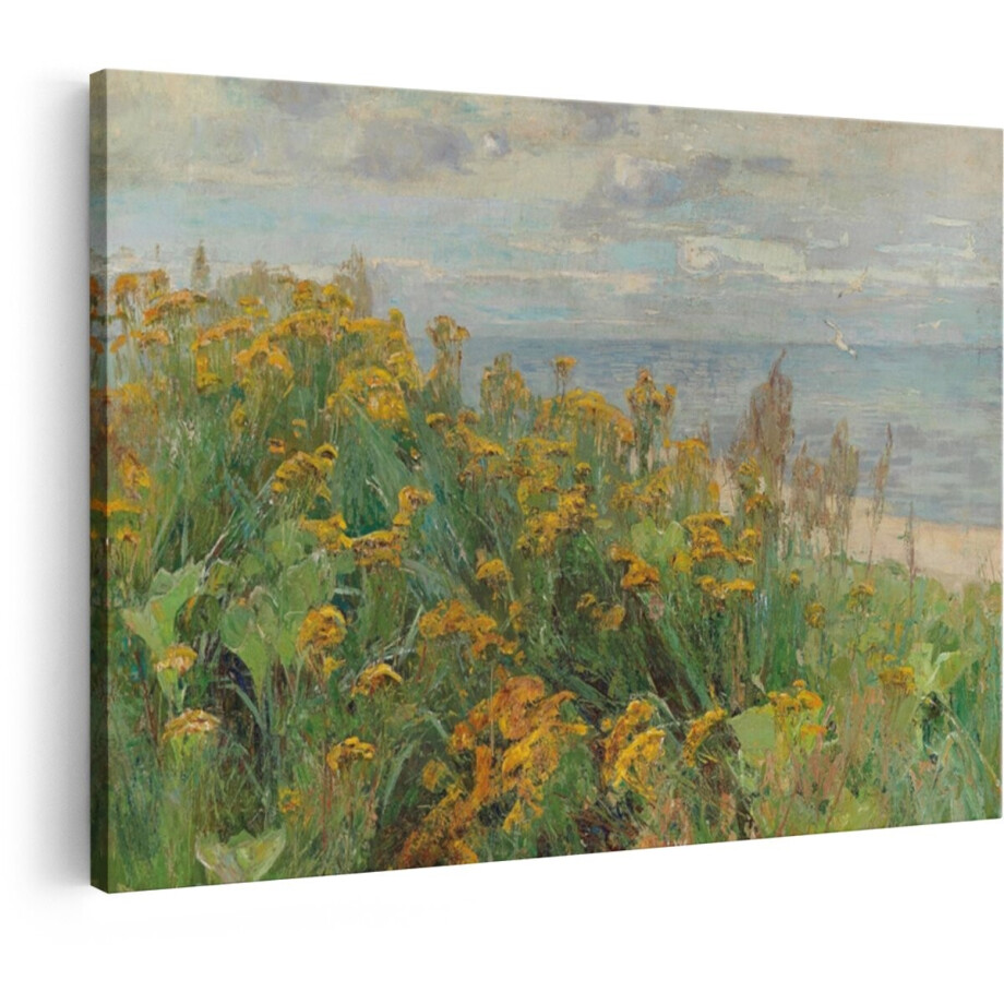 Artaza Canvas Schilderij Zee - 60x40 cm - Wanddecoratie Bloemen - Muurdecoratie Strand - Decoratie Landschap - Geel afbeelding 1