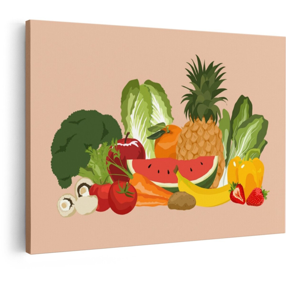 Artaza Canvas Schilderij Fruit Mix - 30x20 cm - Wanddecoratie Keuken Ananas - Muurdecoratie Groen - Schilderijen Op Canvas Eten afbeelding 1