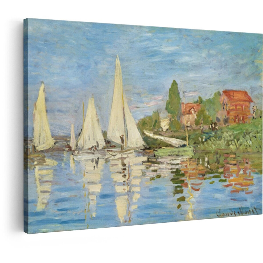 Artaza Canvas Schilderij Impressionistische Schilderij van Zeilboten op een Rustige Rivier met Reflecties - 90x60 cm - Wanddecoratie Woonkamer - Schilderijen - Muurdecoratie afbeelding 1