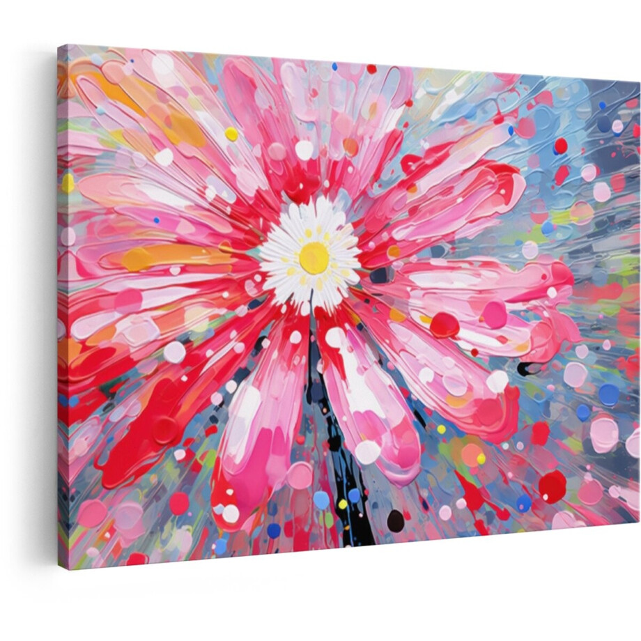 Artaza Canvas Schilderij Abstract Bloem - 120x80 cm - Wanddecoratie Modern - Muurdecoratie Kleurrijk - Decoratie Roze Schilderij afbeelding 1