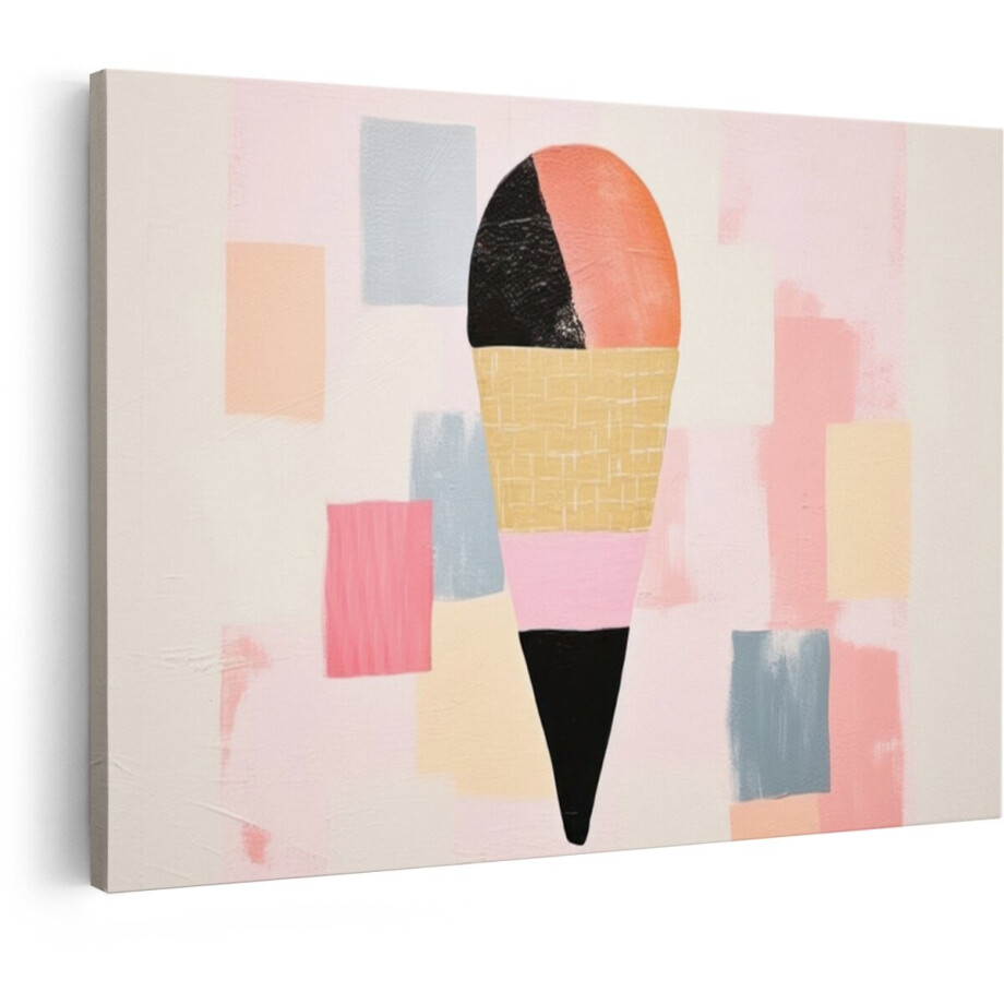Artaza Canvas Schilderij Abstract Schilderij van een Ijsje met Pastelkleurige Blokken op de Achtergrond - 120x80 cm - Groot - Wanddecoratie Woonkamer - Schilderijen - Muurdecoratie afbeelding 1