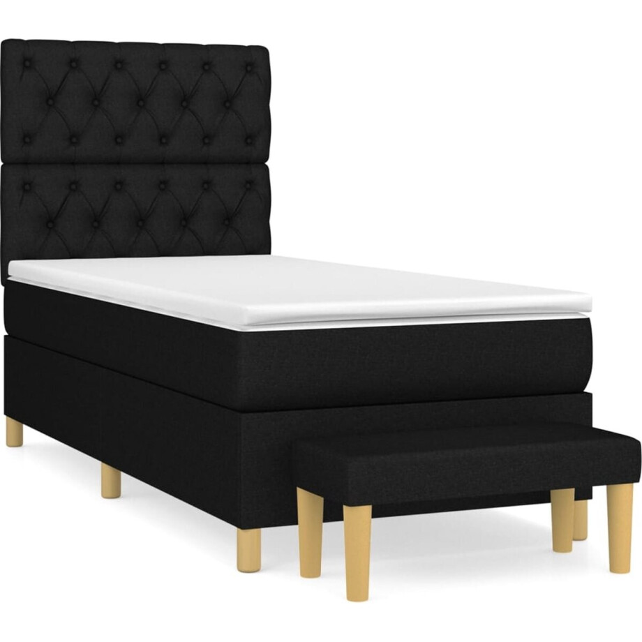 vidaXL - Boxspring - met - matras - stof - zwart - 80x200 - cm vidaXL - Boxspring - met - matras - stof - zwart - 80x200 - cm afbeelding 1