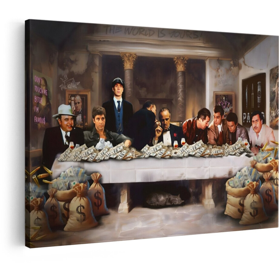 Artaza Canvas Schilderij Maffia - 60x40 cm - Wanddecoratie Laatste Avondmaal - Muurdecoratie Scarface Godfather - Decoratie Peaky Blinders afbeelding 1