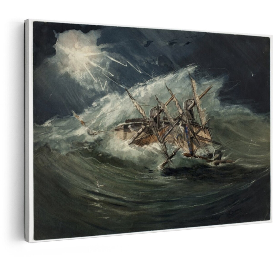 Artaza Canvas Schilderij Schip In Storm - 60x40 cm - Wanddecoratie Zee - Muurdecoratie Klassiek Schilderij - Schilderijen Op Canvas Golven afbeelding 1