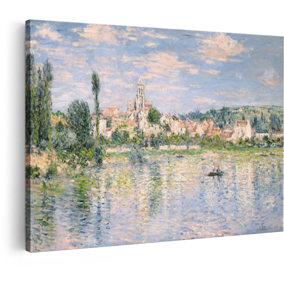 Artaza Canvas Schilderij Landschap Monet - 30x20 cm - Wanddecoratie Stad Aan Het Water - Muurdecoratie Boot - Decoratie Impressionisme - Kamer Accessoires afbeelding 1
