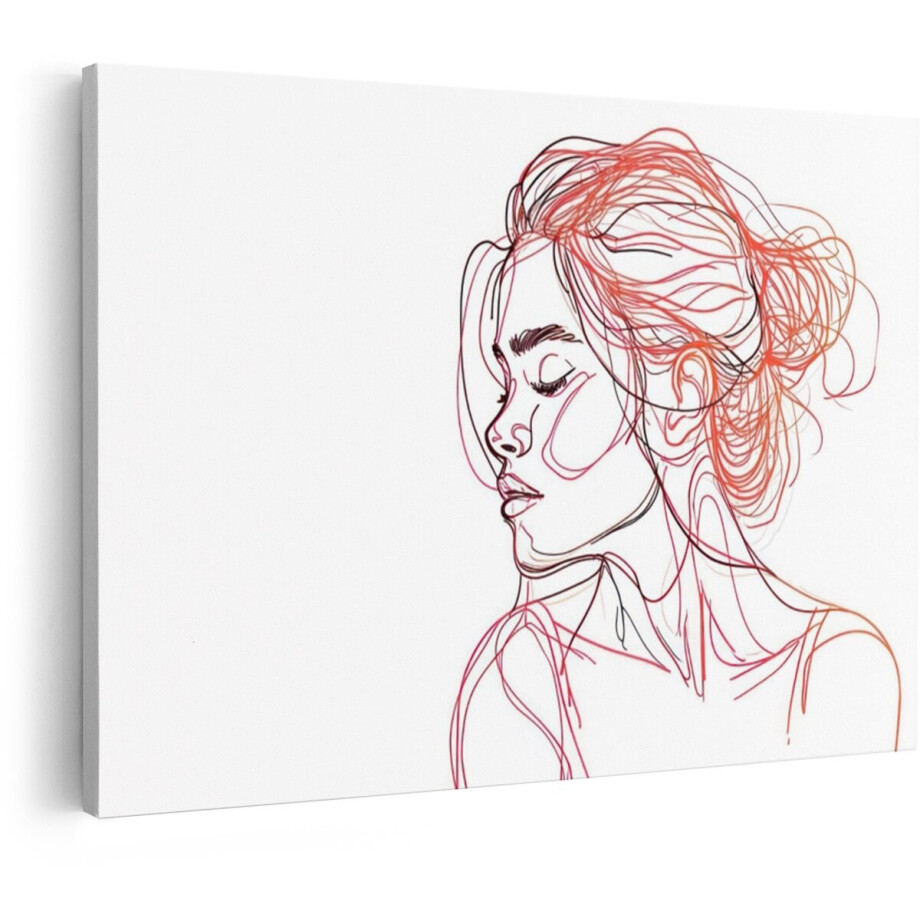 Artaza Canvas Schilderij Abstracte Lijntekening van een Vrouw met Gesloten Ogen en Wapperend Haar - 60x40 cm - Wanddecoratie Woonkamer - Schilderijen - Muurdecoratie afbeelding 1