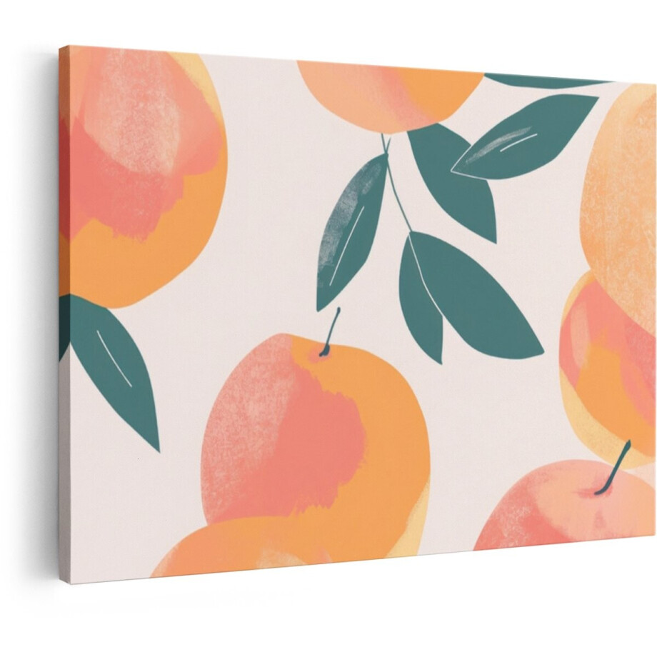 Artaza Canvas Schilderij Perziken - 120x80 cm - Wanddecoratie Fruit - Muurdecoratie Boho - Decoratie Abstract Pastel - Oranje afbeelding 1