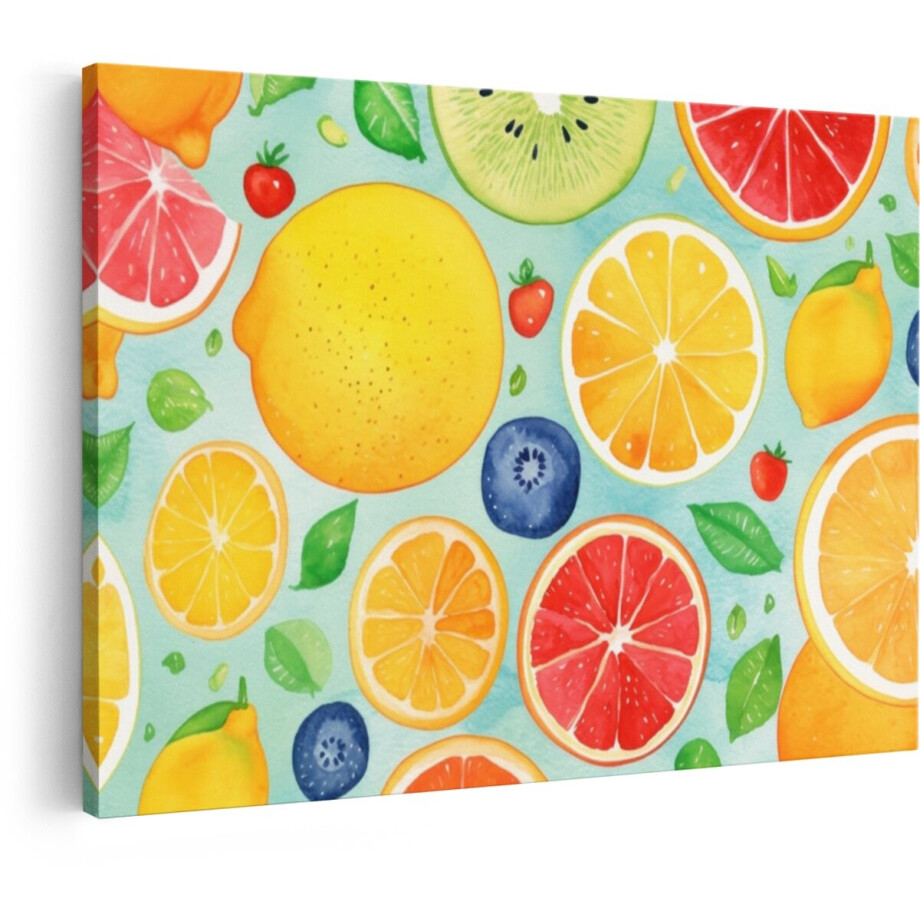 Artaza Canvas Schilderij Citroen - 30x20 cm - Wanddecoratie Fruit Aquarel - Muurdecoratie Keuken - Decoratie Citrus Blauw afbeelding 1