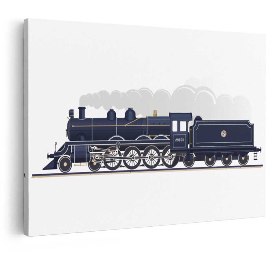 Artaza Canvas Schilderij Stoomlocomotief - 120x80 cm - Vintage Wanddecoratie Trein - Muurdecoratie Industrieel - Retro Schilderijen Op Canvas Jongenskamer afbeelding 1