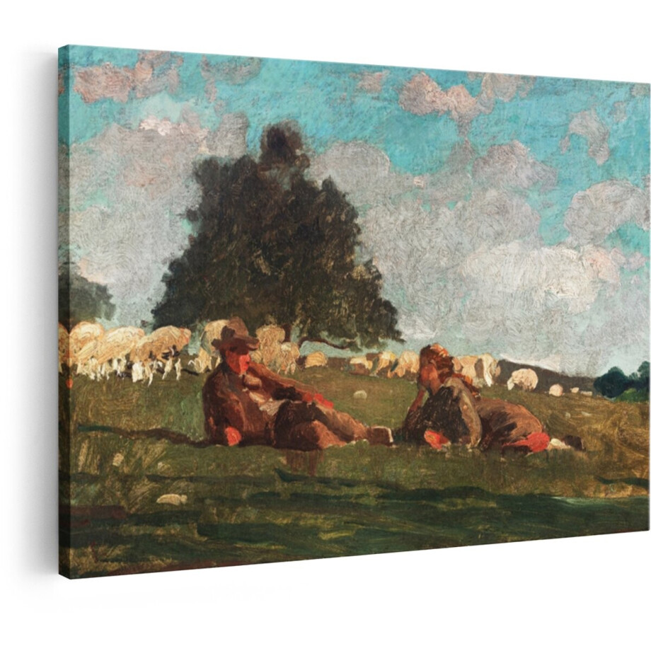 Artaza Canvas Schilderij Landschap - 90x60 cm - Wanddecoratie Herders - Muurdecoratie Schapen - Decoratie Landelijk - Klassieke Schilderijen afbeelding 1