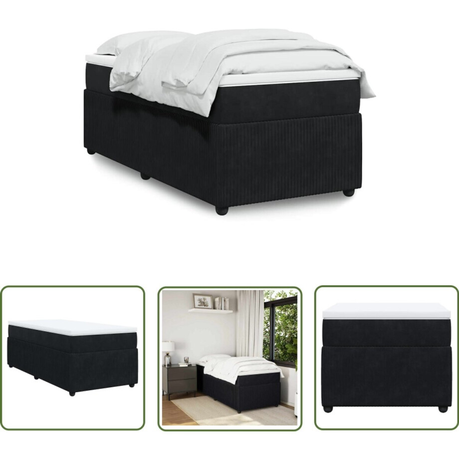 vidaXL Boxspringbed - Boxspring - Boxspring met matras fluweel zwart 100x200 cm - Fluweel - Matras - Pocketvering afbeelding 1