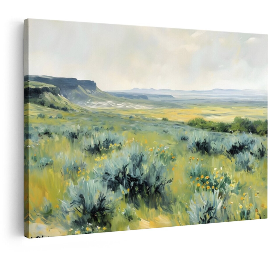 Artaza Canvas Schilderij Weide Met Bloemen - 30x20 cm - Wanddecoratie Natuur - Muurdecoratie Landschap - Kamer Accessoires Woonkamer afbeelding 1