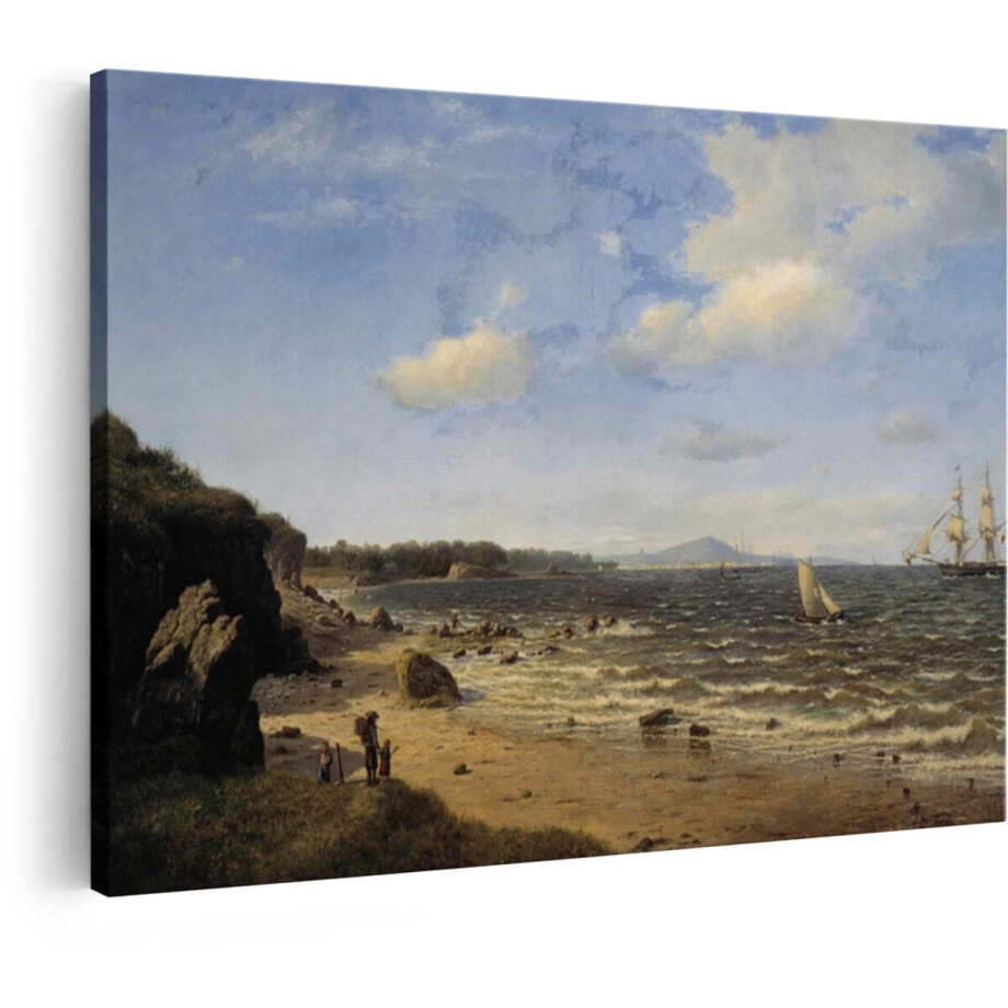 Artaza Canvas Schilderij Kustlandschap - 60x40 cm - Wanddecoratie Zee - Muurdecoratie Strand - Decoratie Zeilboot - Schilderijen Op Canvas afbeelding 1